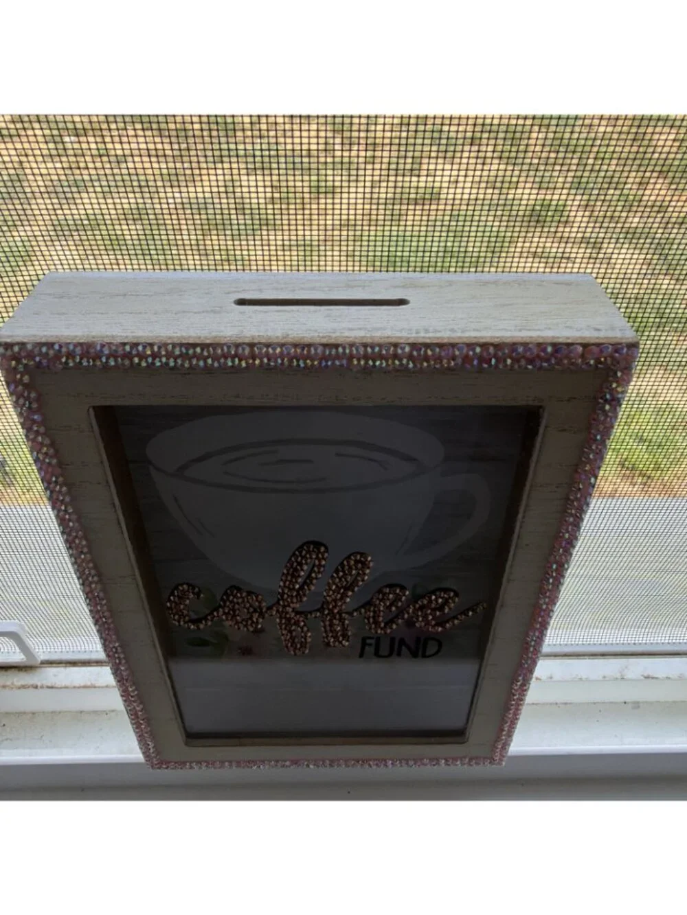 Coffee Fund Shadow Box Piggy Bank Home Decor New Beaded